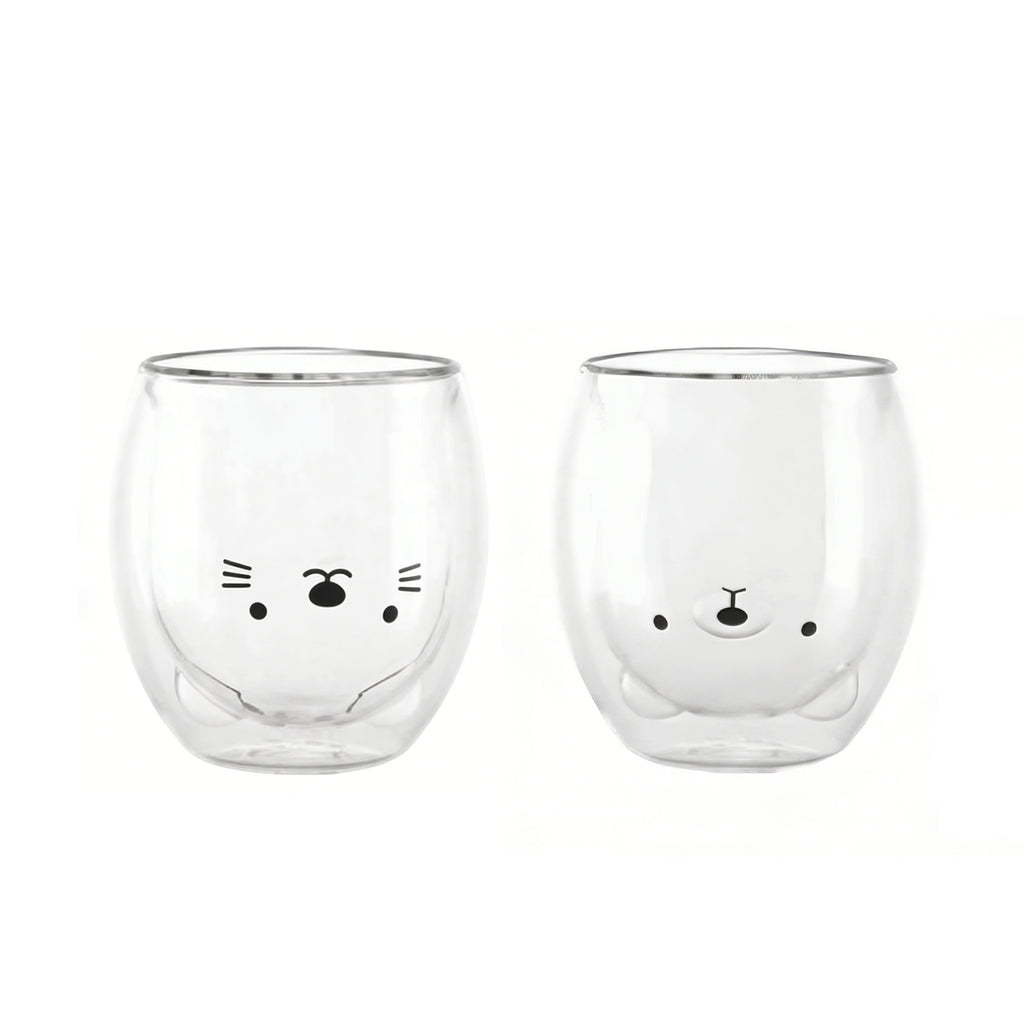 Ju7cer Lot de 2 verres à double paroi chat et ours - 260 ml