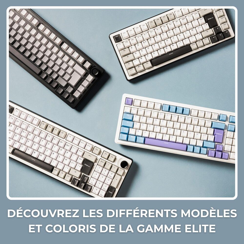 THE G-LAB KEYZ ELITE 400 Clavier Gaming Mécanique Switch Linéaire Triple Mode RGB, 96 % - QWERTY - Blanc/Bleu
