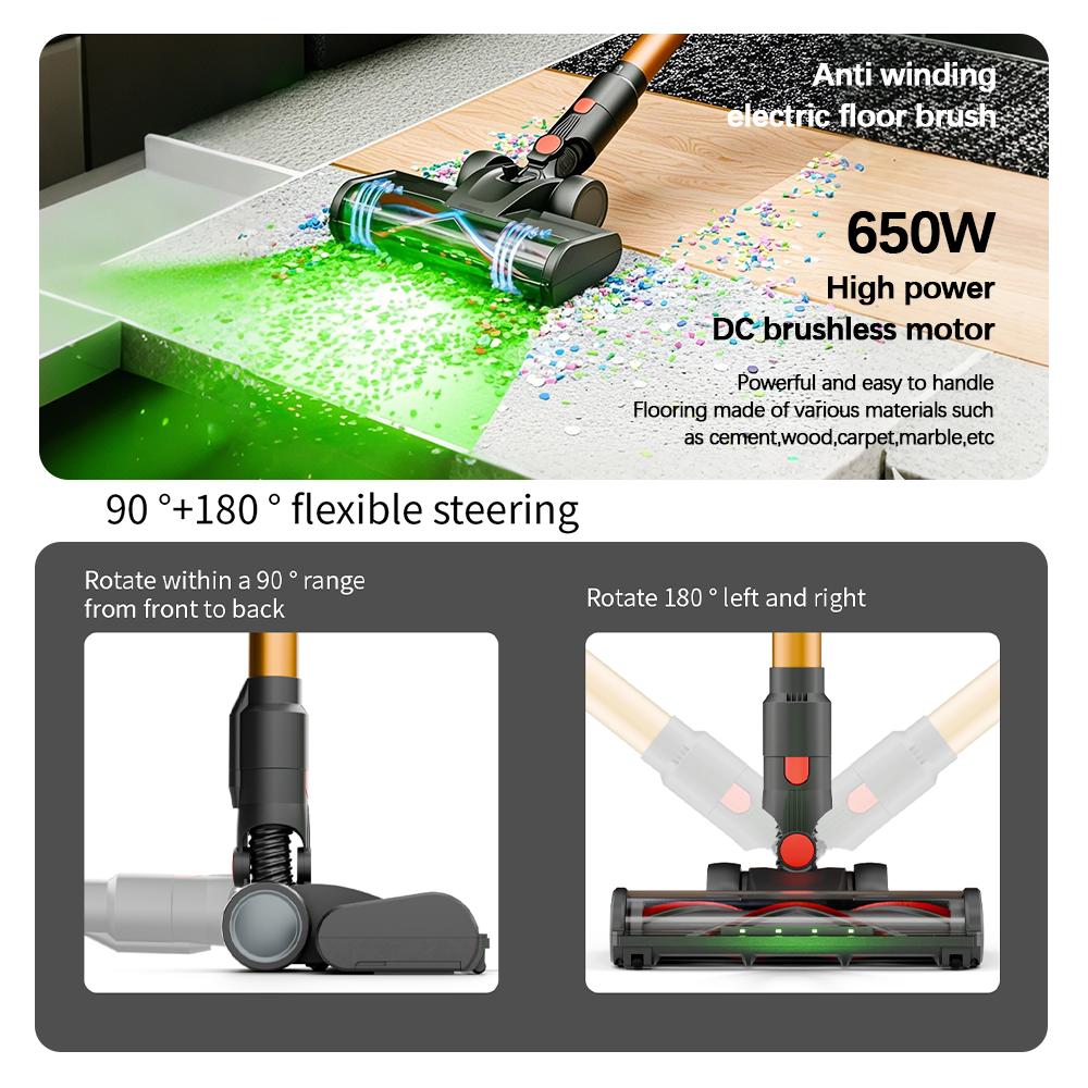 COTIAR V22 Aspirateur sans fil 650 W, moteur sans balais, 55 kPa de puissance d’aspiration, 1,2 L de capacité, écran LED, pour tapis, sols et poils d’animaux, Bleu
