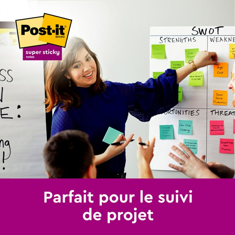 Post-it Notes super adhésives, collection de couleurs cosmiques, 47,6 mm x 47,6 mm, 90 feuilles/feuille, 12 pads/lot, emballage en carton, 100 % PEFC, SGSCH-PEFC-COC-110078