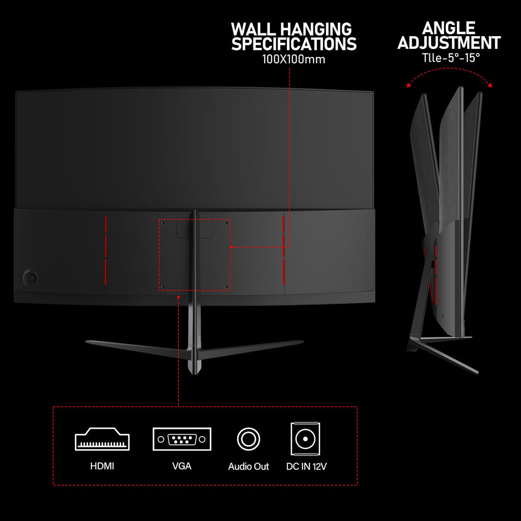 Gawfolk Moniteur de jeu incurvé 27 po : écran VA FHD 1080P 100 Hz 1800R, 100 % sRGB, synchronisation adaptative, haut-parleurs intégrés, HDMI/VGA, compatible fixation VESA
