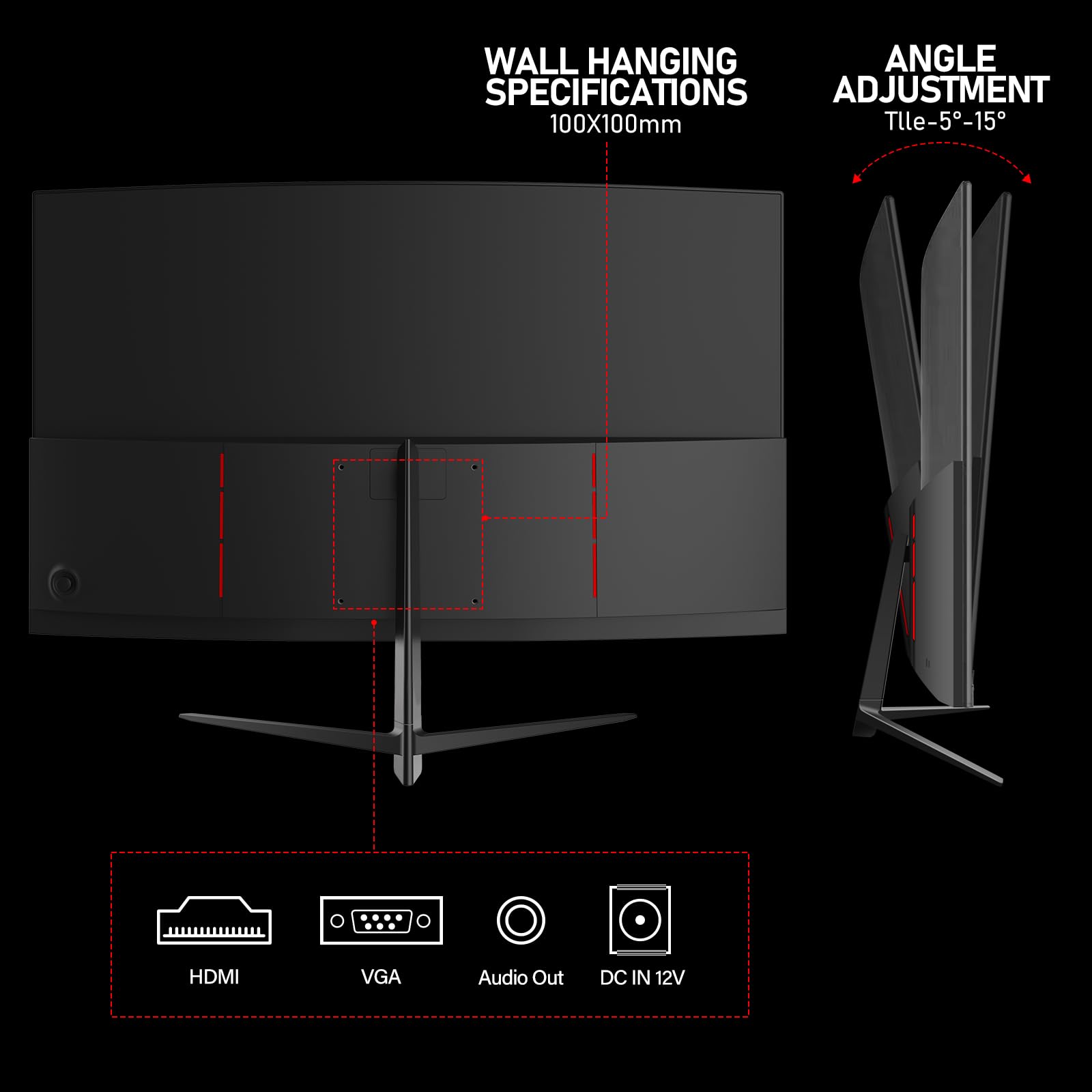 Gawfolk Moniteur de jeu incurvé 27 po : écran VA FHD 1080P 100 Hz 1800R, 100 % sRGB, synchronisation adaptative, haut-parleurs intégrés, HDMI/VGA, compatible fixation VESA