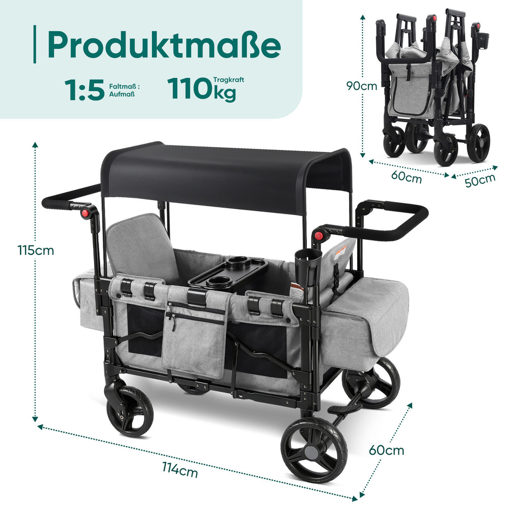 Sekey Chariot pour enfants mode double, Gris