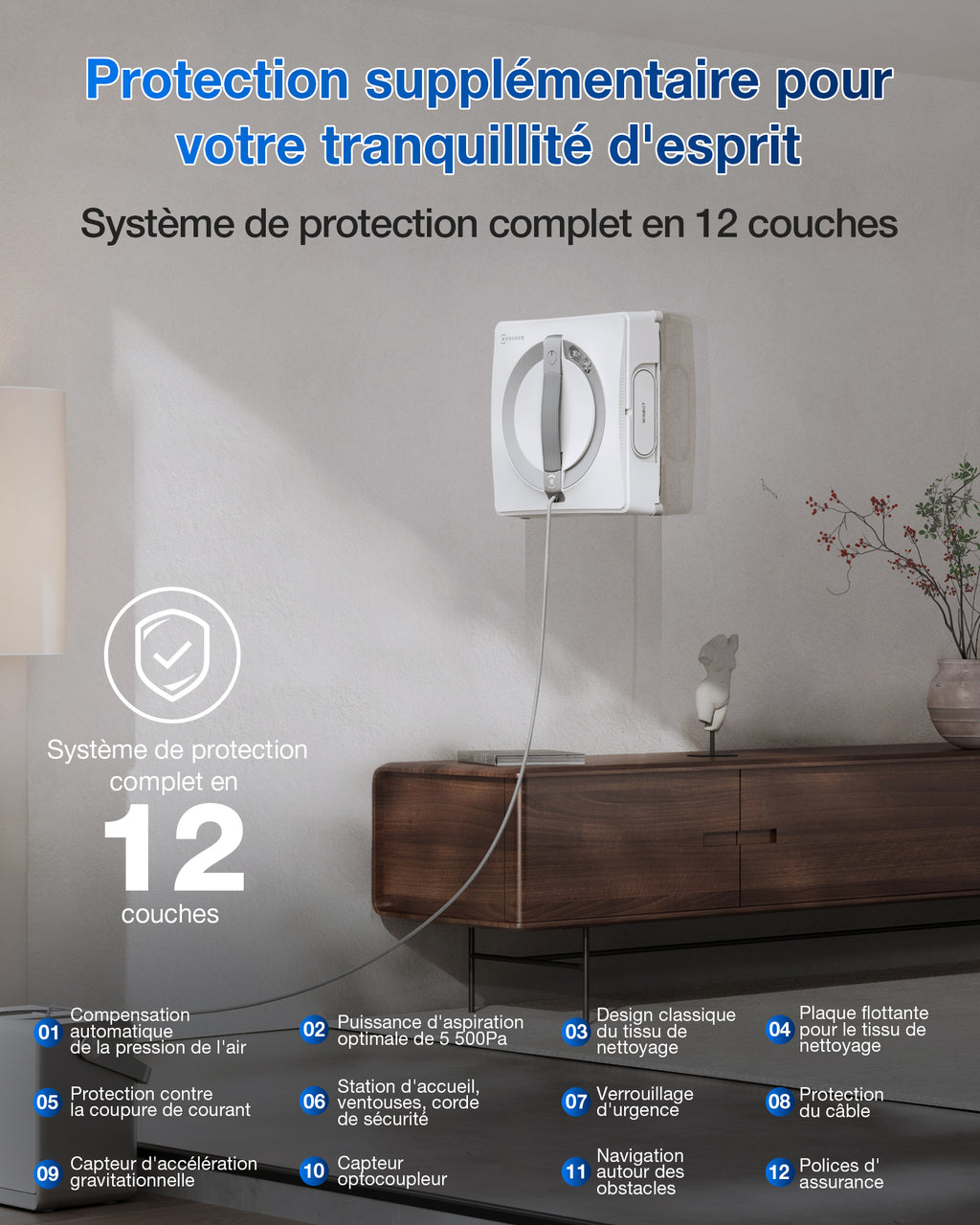 ECOVACS WINBOT W2 Pro Omni Robot lave-vitres avec station multifonction, se recharge pendant le fonctionnement, embout de nettoyage à triple buses, système de protection à 12 niveaux