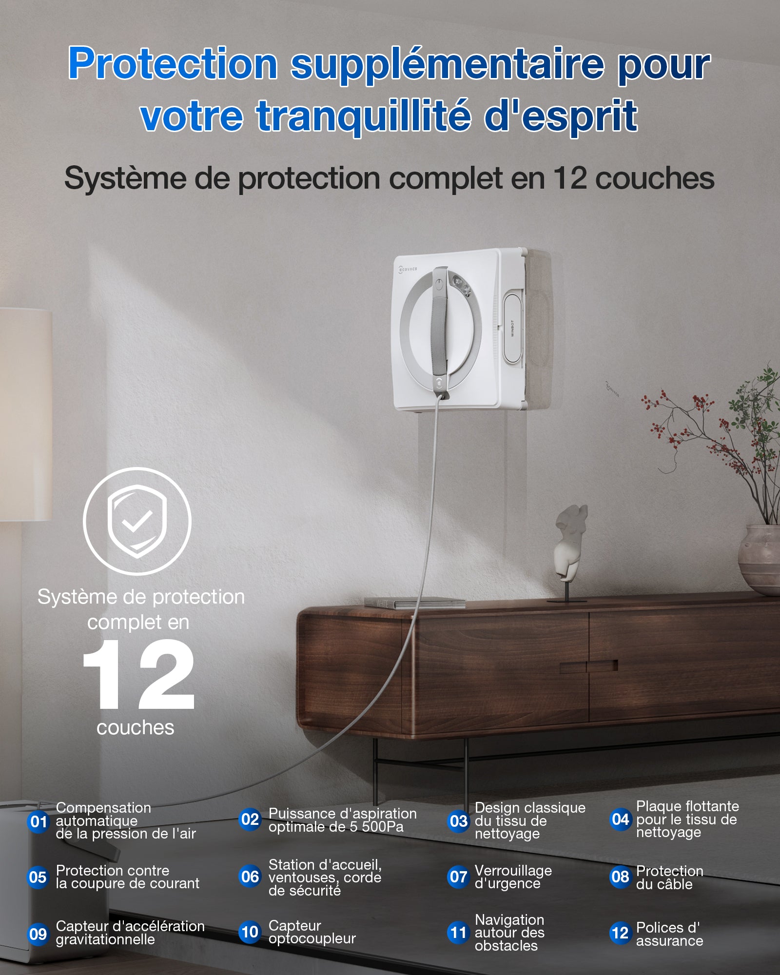 ECOVACS WINBOT W2 Pro Omni Robot lave-vitres avec station multifonction, se recharge pendant le fonctionnement, embout de nettoyage à triple buses, système de protection à 12 niveaux