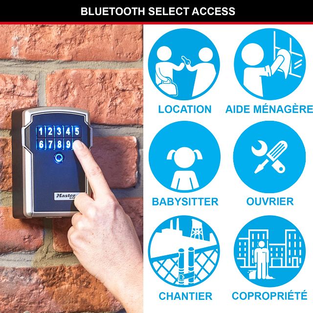 Master Lock Boîte à clés intelligente connectée, mural, Bluetooth ou à combinaison, format moyen 83 x 127 x 59 mm, pour l’extérieur, pour la maison, le bureau, les industries et les véhicules