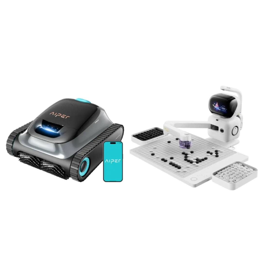 Aiper Pack robots intelligents : robot nettoyeur de piscine Scuba S1 + plateau de go IA professionnel SenseRobot Go, bras robotisé, IA 23 niveaux, contrôle par application