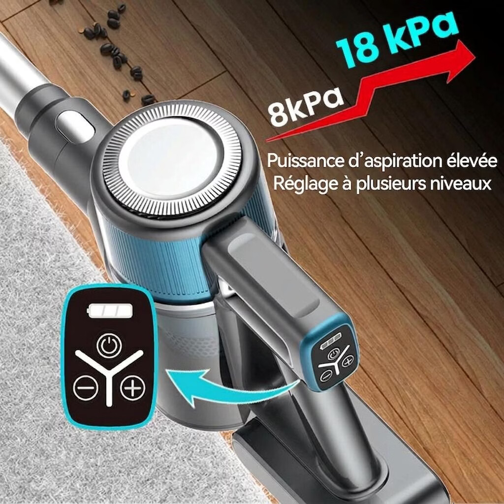 Ochama Aspirateur Balai Sans Fil 4 en 1 18 kPa Autonomie de 40 Minutes Écran LED