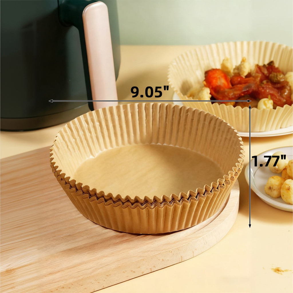 Feuilles de Papier Cuisson pour Friteuse à Air, Rondes Prédécoupées Antiadhésives pour un Nettoyage Facile, Inserts Jetables sans Salissures – Lot de 100 pièces 20cm