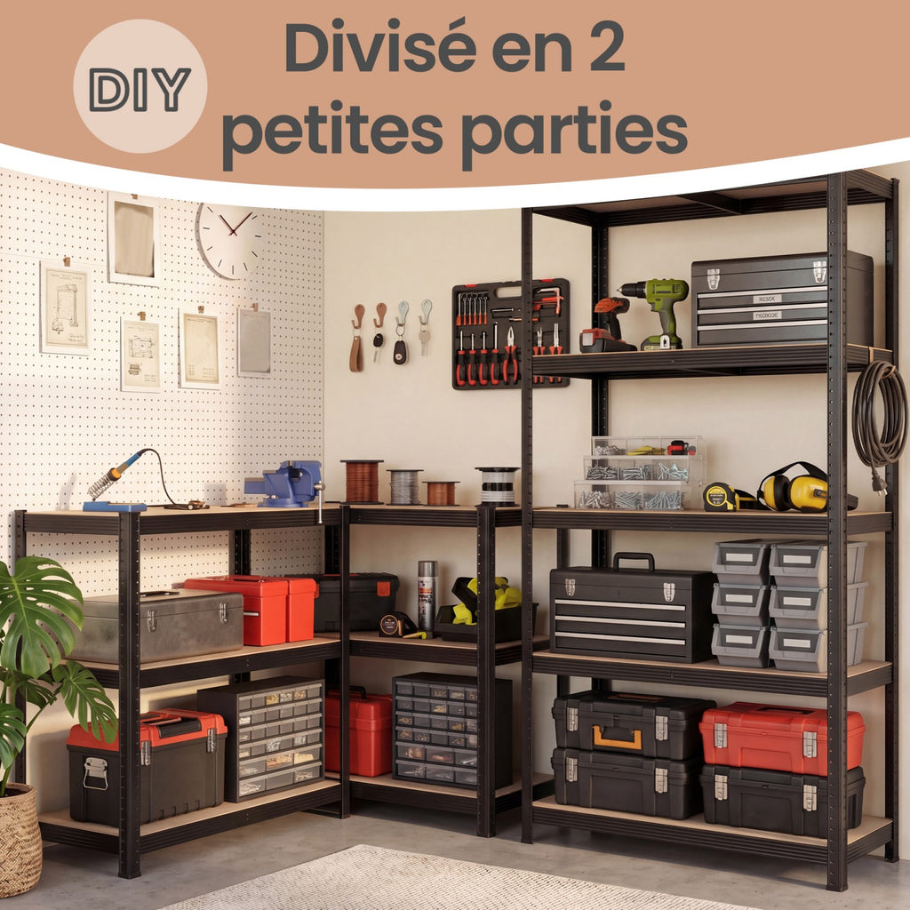 JOYFURNOS Étagère de rangement à 5 niveaux, Étagère en acier robuste avec traverses renforcées et niveaux de hauteur réglables, Capacité de charge max. 750 kg, Grande surface de rangement 200 x 120 x 60 cm, Idéale pour garage, abri de jardin, entrepô
