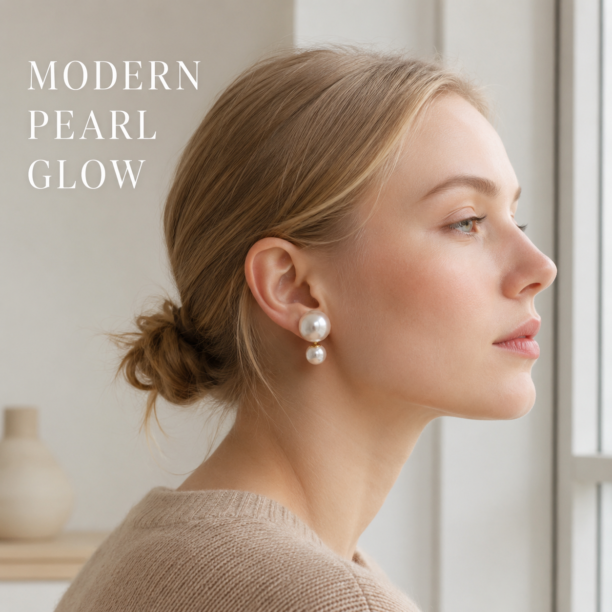 VoxorAI Boucles d'oreilles australiennes classiques à double perle blanche style double, puces d'oreilles, boucles d'oreilles pendantes, bijou de luxe haut de gamme