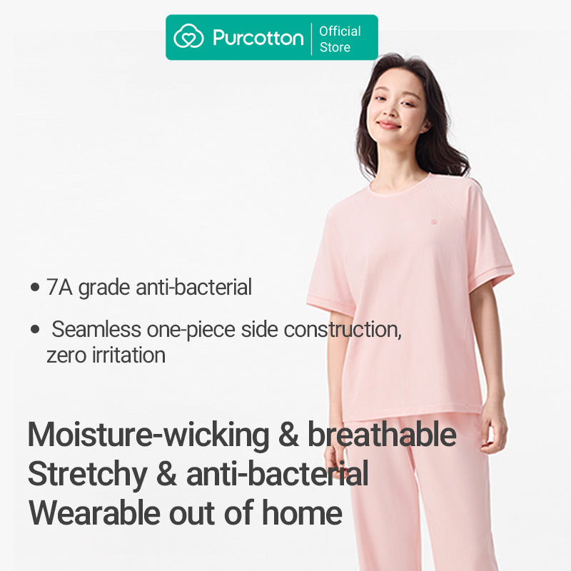Purcotton Ensemble de loungewear en tricot antibactérien pour femme - Ensemble de pantalon long - Confortable et respectueux de la peau - Style reposant et décontracté