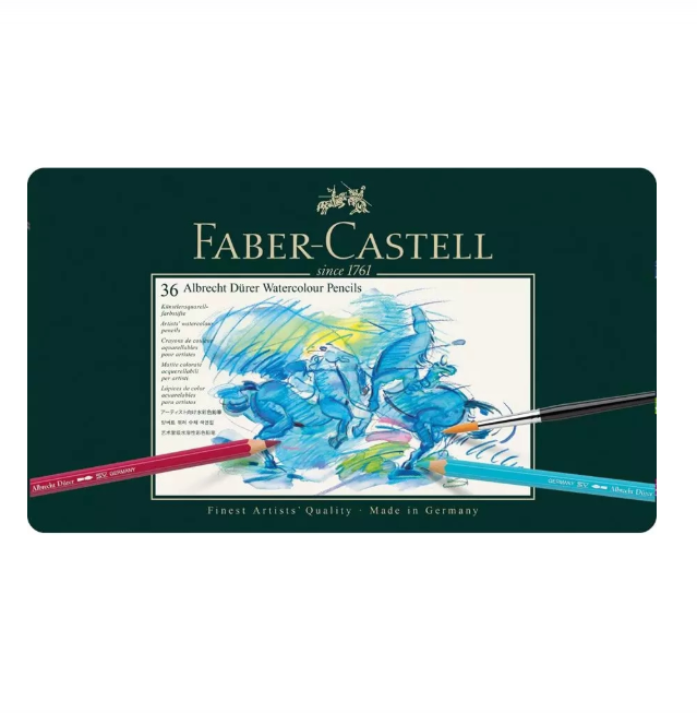 Faber-Castell Boîte en métal de 36 crayons de couleur aquarellables