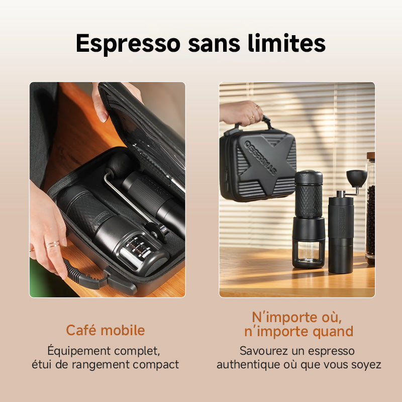 STARESSO Ensemble machine à espresso portable manuelle et moulin à café à meules avec sac de transport pour voyage, camping et randonnée