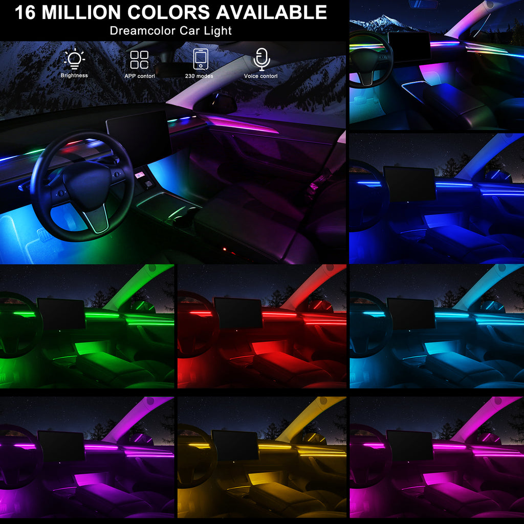 Dream+color Kit d’éclairage LED sans fil pour intérieur de voiture en acrylique, RGB 10-en-1 - 444,5 cm