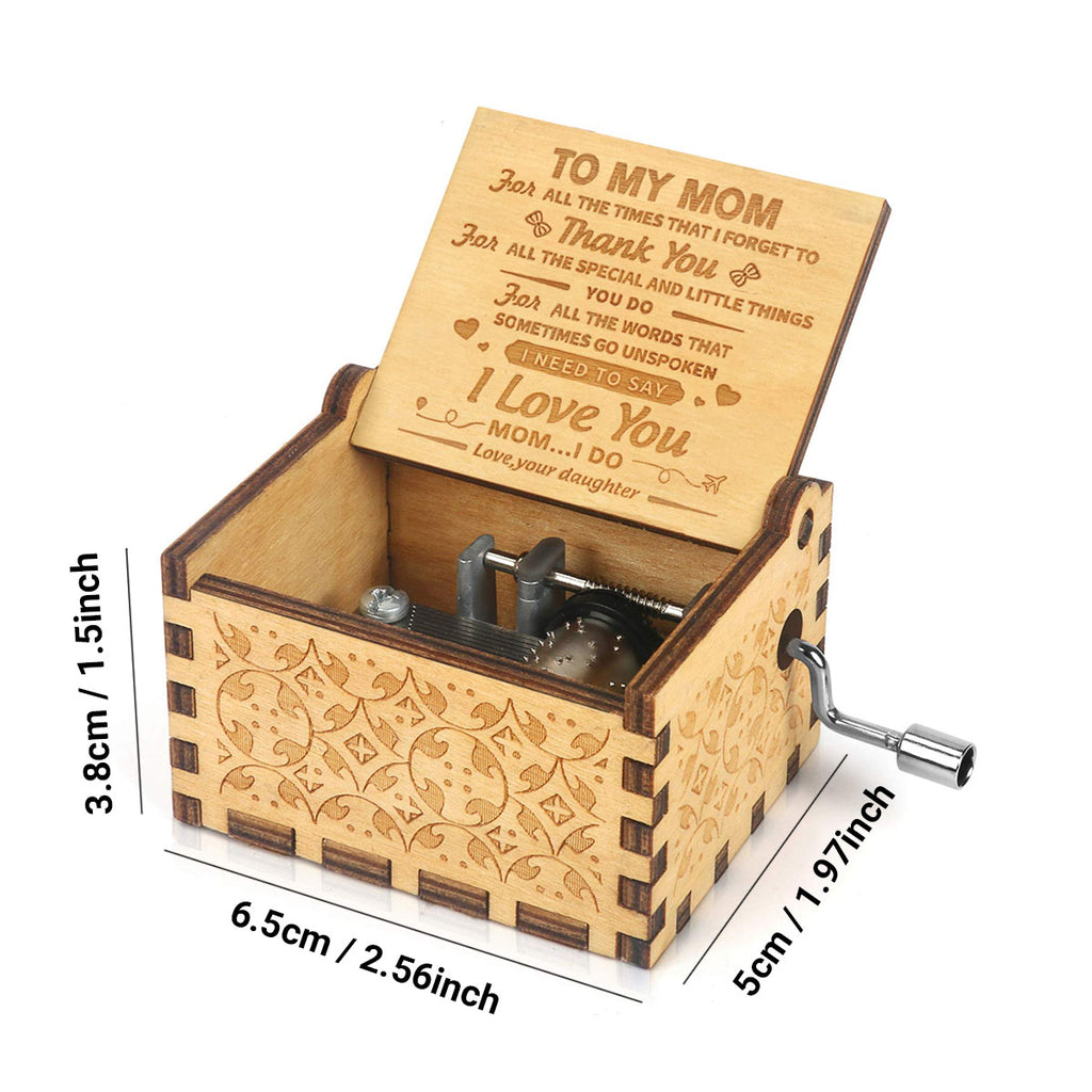 Alphynix 1 pièce Boîte à musique « À ma mère », boîte à souvenirs en bois à manivelle avec message de remerciement plein d'émotion, cadeau émouvant pour mère de sa fille