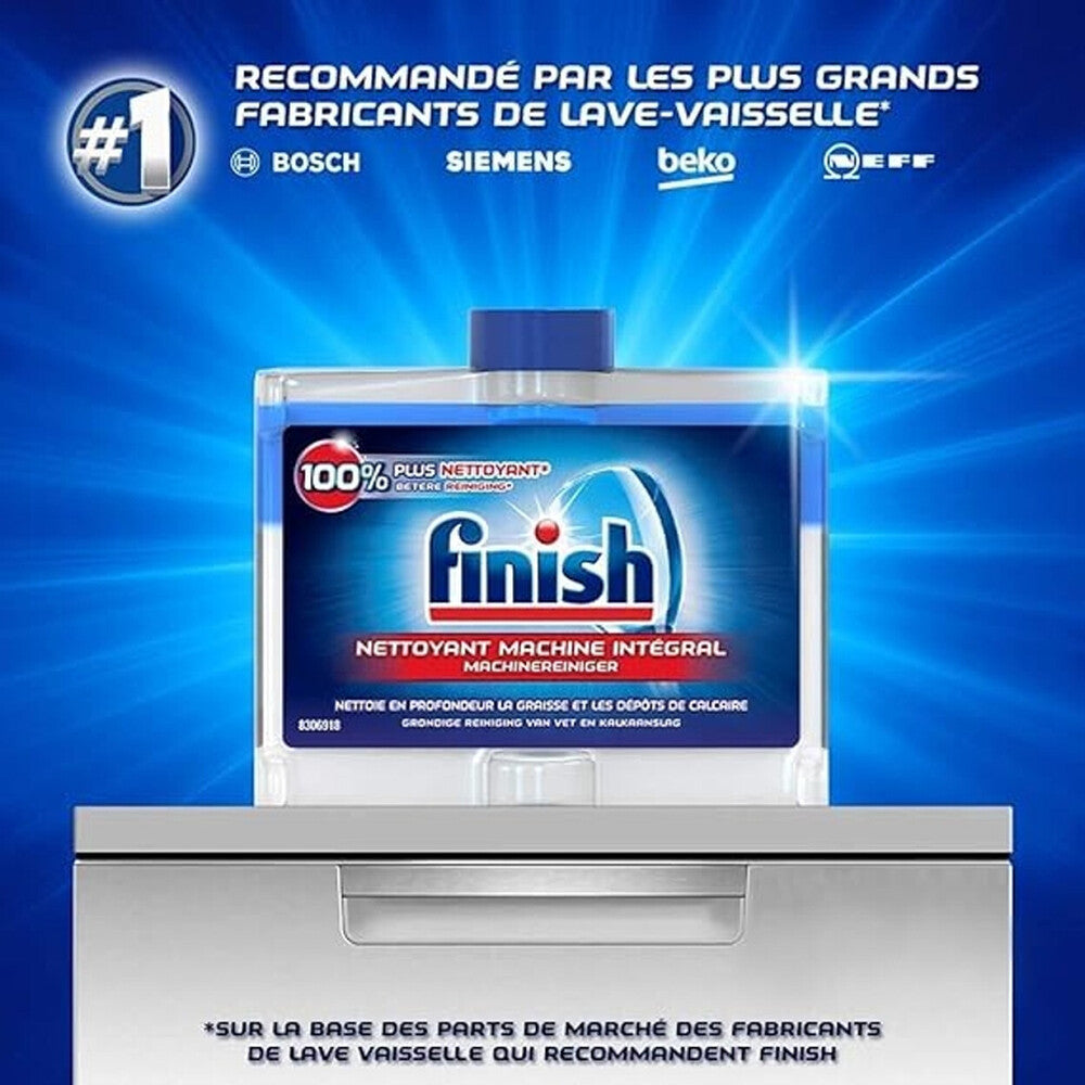Finish Nettoyant Lave-vaisselle Nettoyage en Profondeur Éliminateur d'Odeurs Sans Parfum 3 x 250 ml (= 750 ml)