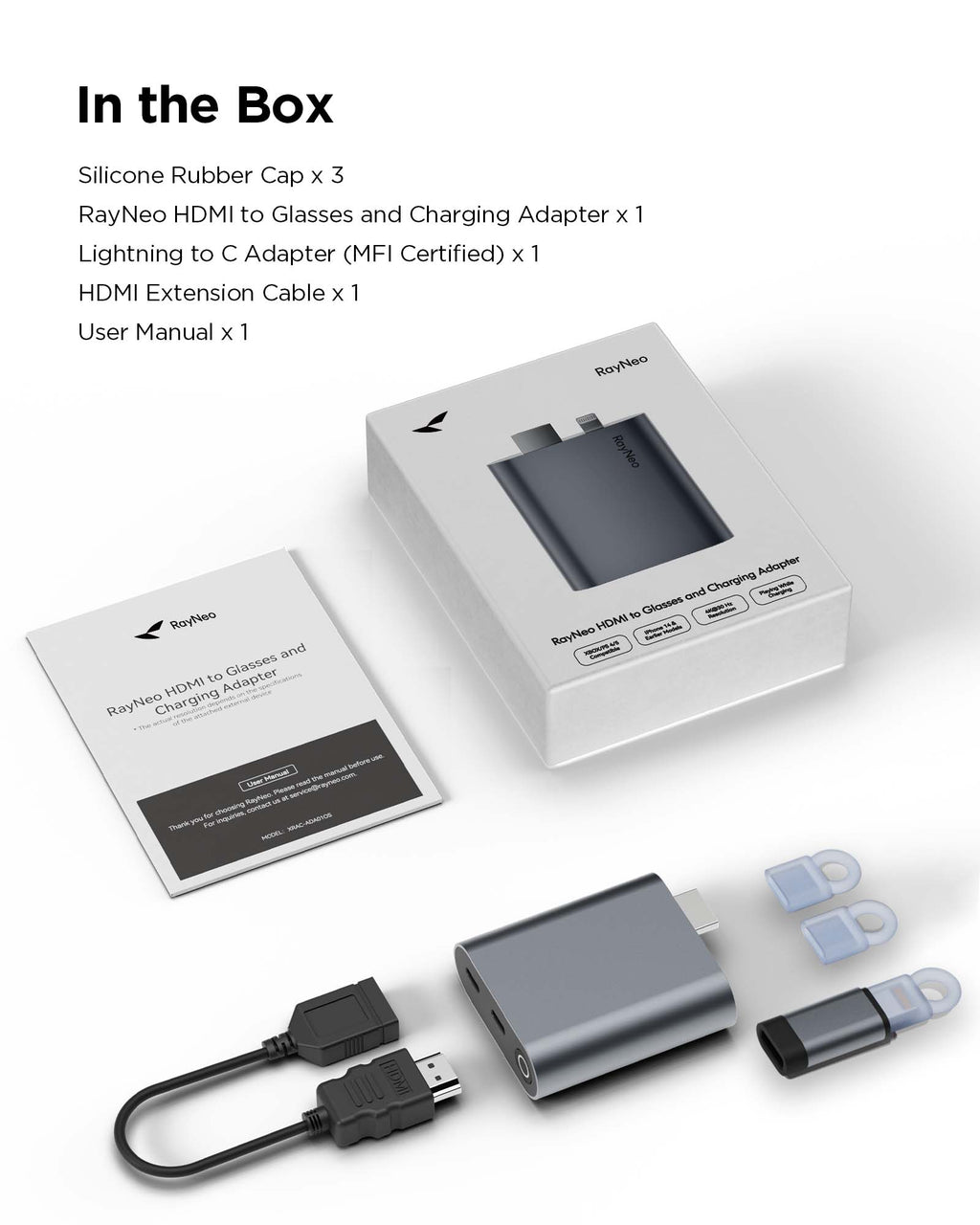 RayNeo Adaptateur HDMI pour iPhone 14 et appareils Lightning/HDMI antérieurs, batterie intégrée, prend en charge la charge et la lecture, vidéo 1080P120Hz et 4K30Hz, compatible avec lunettes Air 3s/Air 2s/Air 2 XR