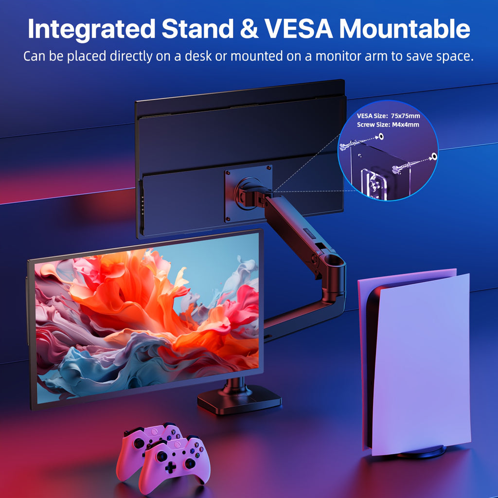 UPERFECT Moniteur portable QLED 4K 18,4 pouces avec écran UHD 3840 x 2160, support intégré, USB-C, Mini-HDMI, pour PC, ordinateur portable, téléphone portable, Xbox, Switch, PS4/5