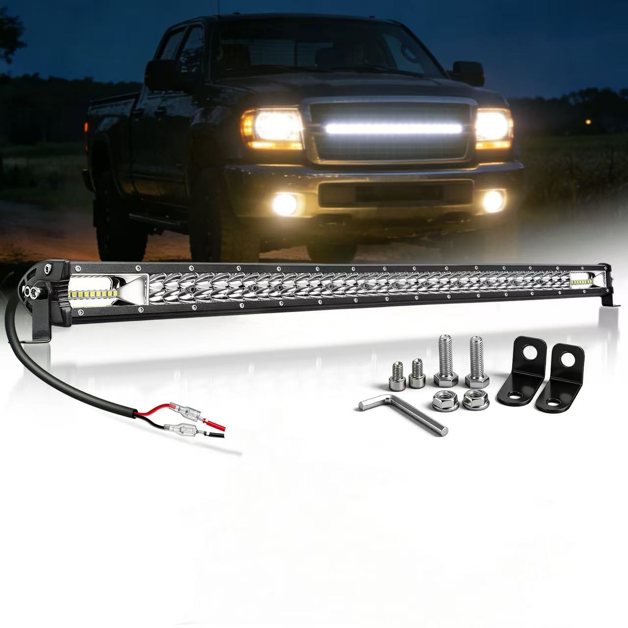 CO LIGHT Barre lumineuse LED double rangée 52 pouces, anti-reflet, pour usage tout-terrain, blanc et ambré, DRL, avec supports latéraux et inférieurs, pour SUV et VTT