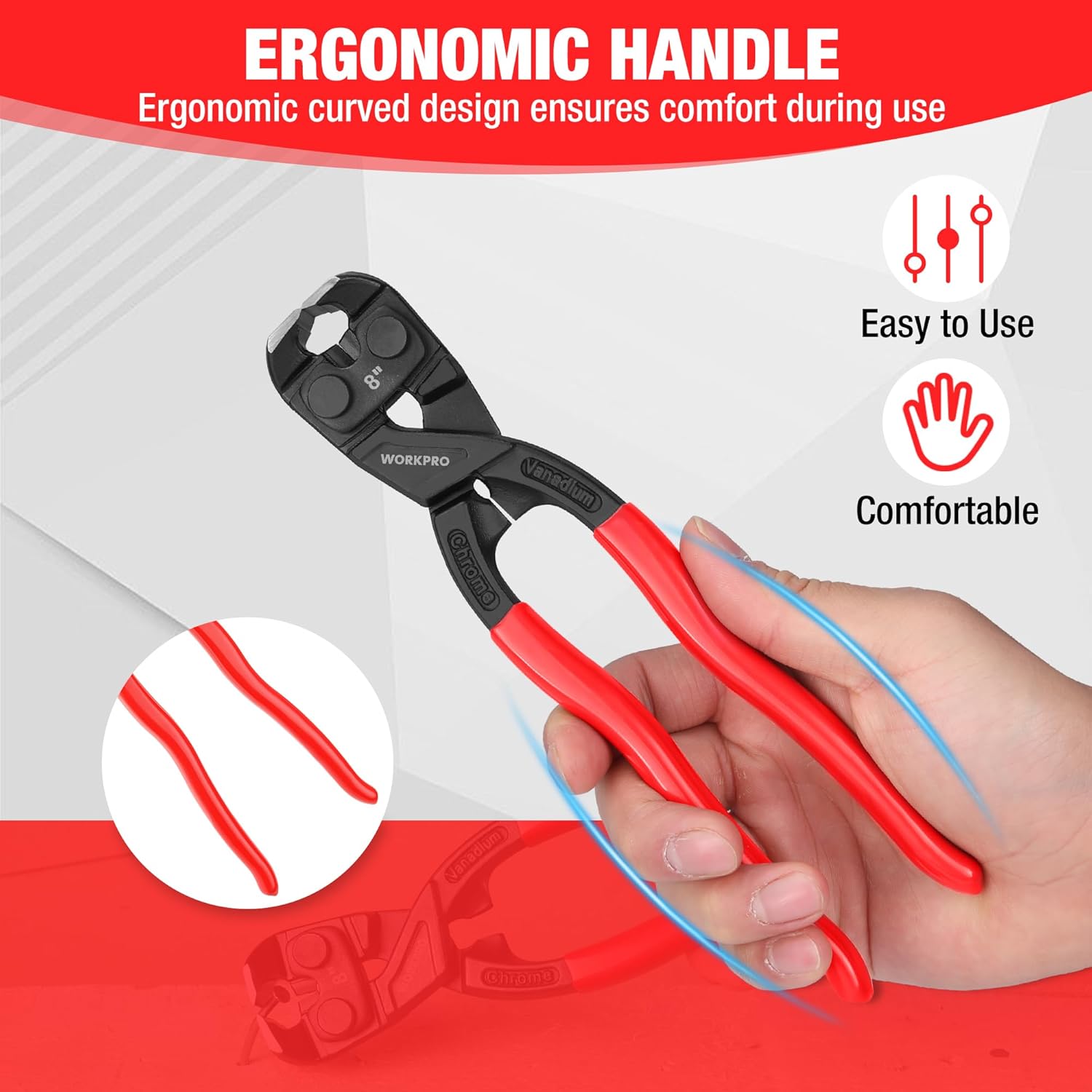 WORKPRO Pince universelle à couper multifonction, robuste, à long manche, avec extracteur de clous, 205 mm