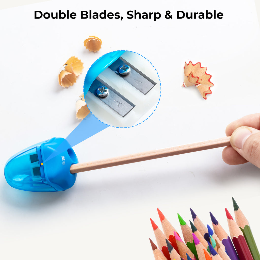 M&G Lot de 3 taille-crayons manuels à double trou avec couvercle, taille-crayons compacts portables pour crayons de couleur, fournitures scolaires et de bureau