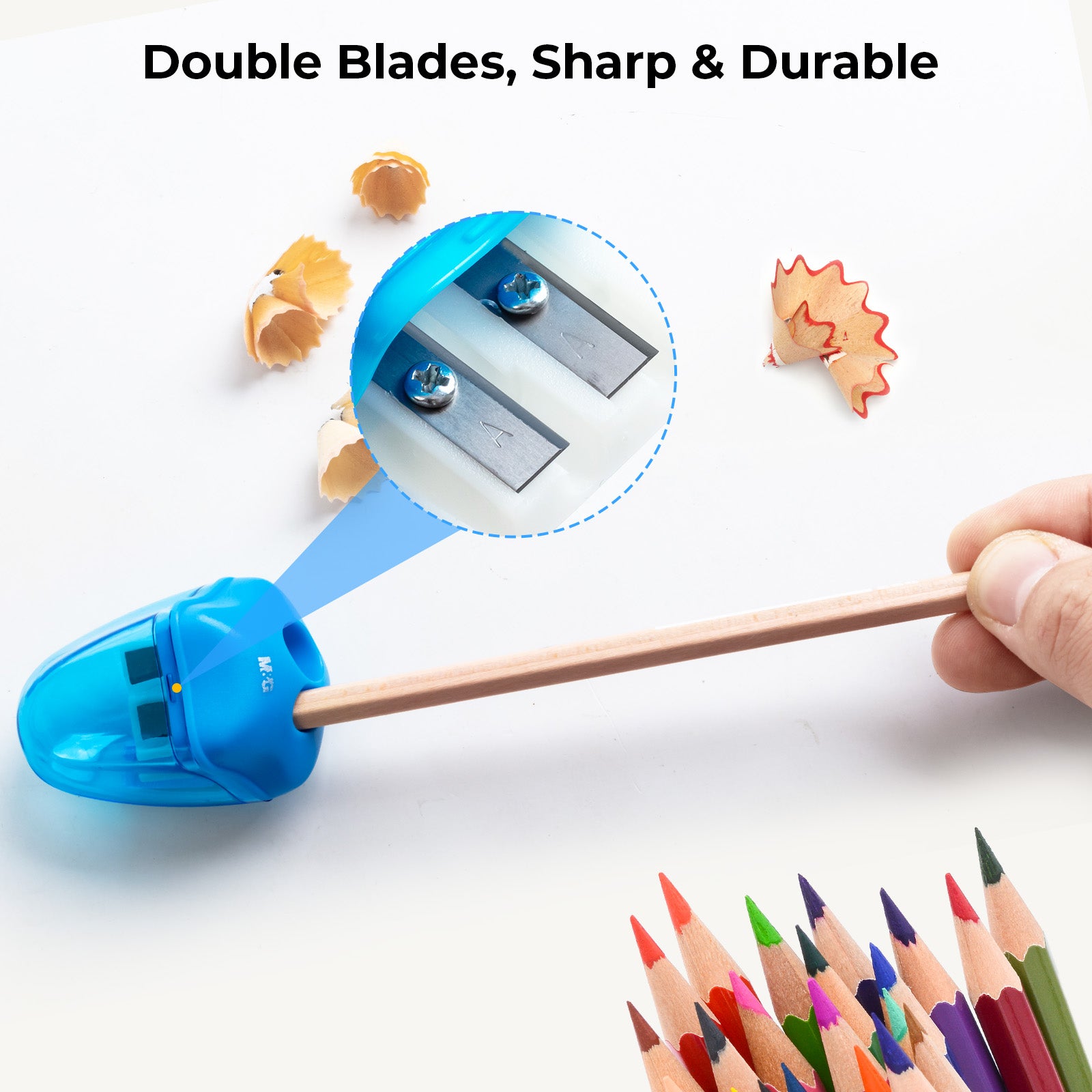 M&G Lot de 3 taille-crayons manuels à double trou avec couvercle, taille-crayons compacts portables pour crayons de couleur, fournitures scolaires et de bureau