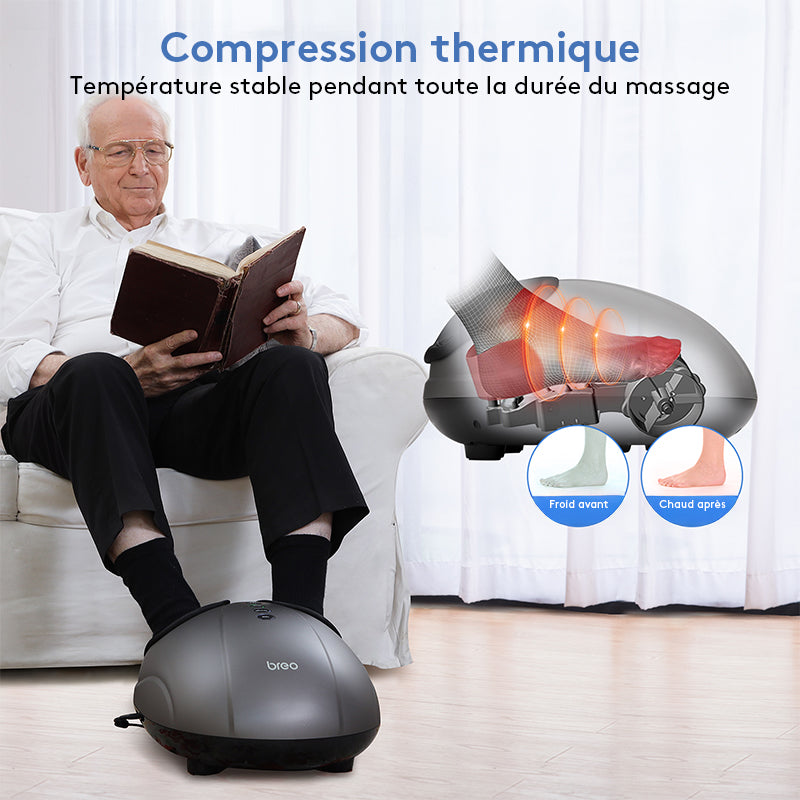 breo Appareil de massage des pieds chauffant, Pétrissage en profondeur, Massage shiatsu, Relaxation, Soulagement douleurs aux pieds, Fasciite plantaire