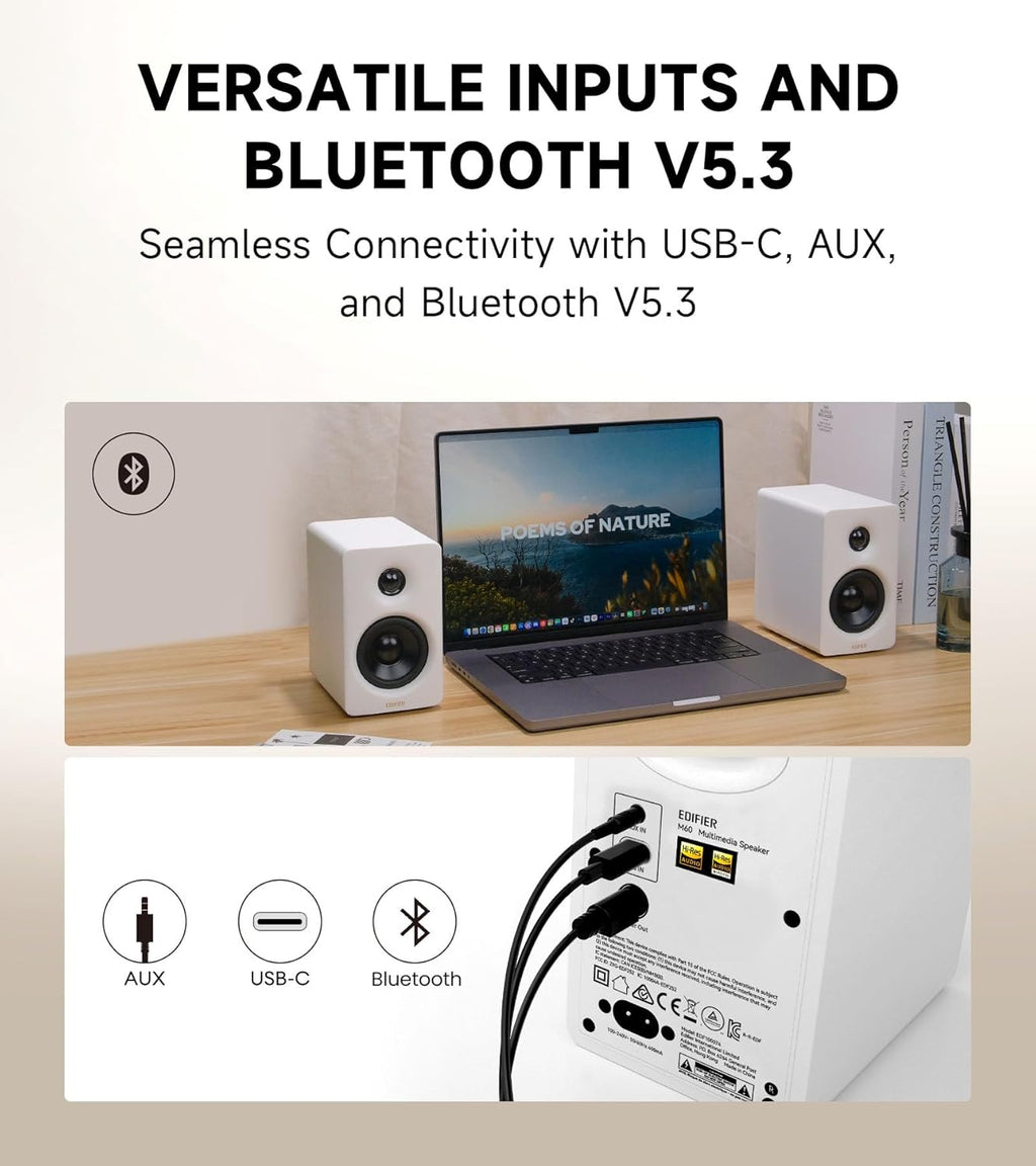 EDIFIER M60 Enceinte multimédia Bluetooth 5,3, 66 W RMS, audio haute résolution et audio sans fil haute résolution, LDAC