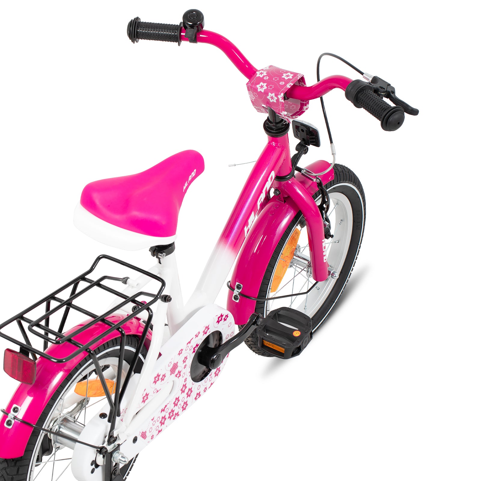 HILAND Starry Vélo pour enfants de 2 à 7 ans avec petites roues, sonnette et porte-bagages arrière rose - 30 cm