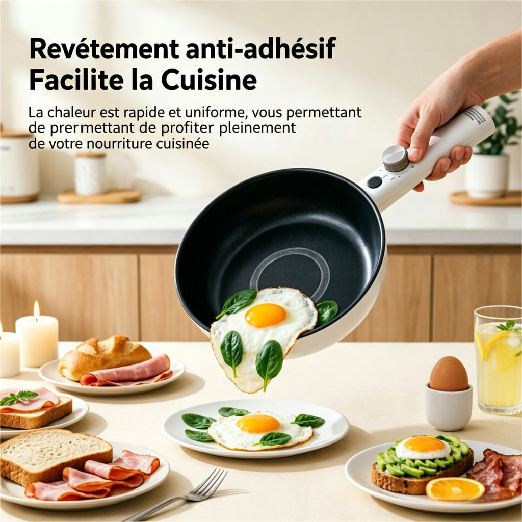 IAGREEA Cuiseur à ramen rapide amélioré, marmite électrique multifonction 2,3 L 1600 W, sauteuse antiadhésive avec réglage de puissance pour steak, œuf, riz frit, flocons d’avoine
