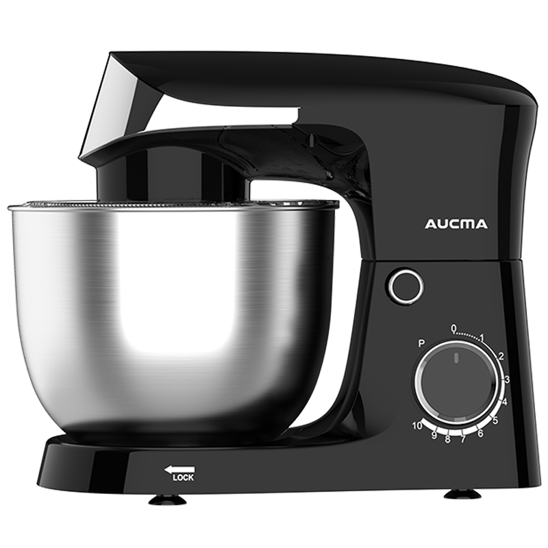 AUCMA Robot pâtissier 5 L 10 vitesses Tête inclinable 3-en-1 avec bol, crochet pétrisseur, fouet et batteur, moteur AC 400 W cuivre pur pour pâtisserie, gâteaux, pain, pizza