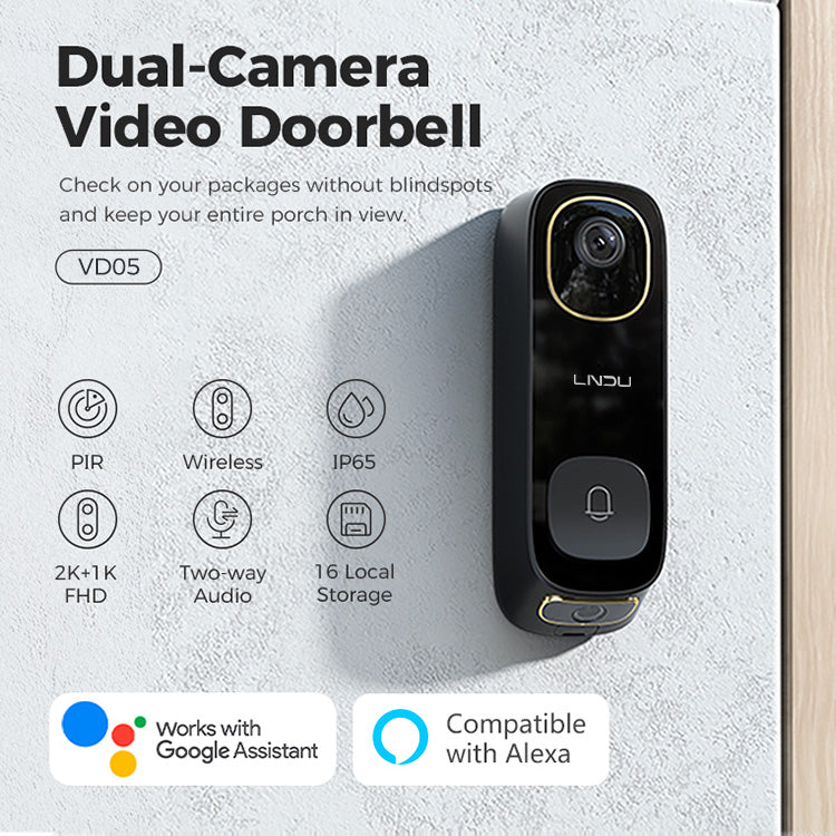 LNDU VD05 Sonnette vidéo 2K HD avec moniteur, audio bidirectionnel, Wi-Fi sans fil, étanche IP65, détection de mouvement double PIR