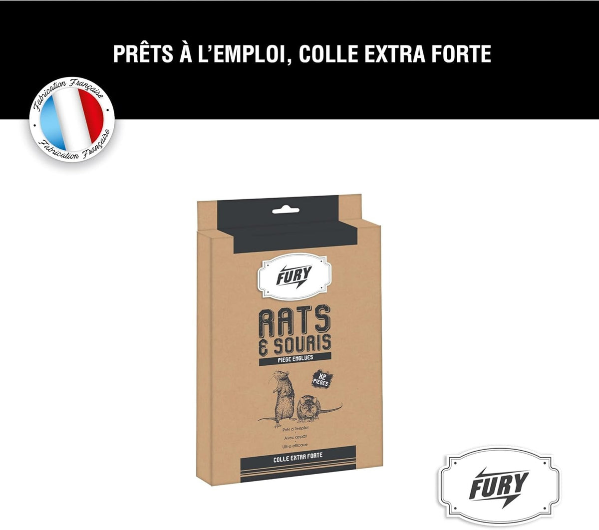 FURY Pièges collants rats et souris plaques de glu appâtées 2 plaques