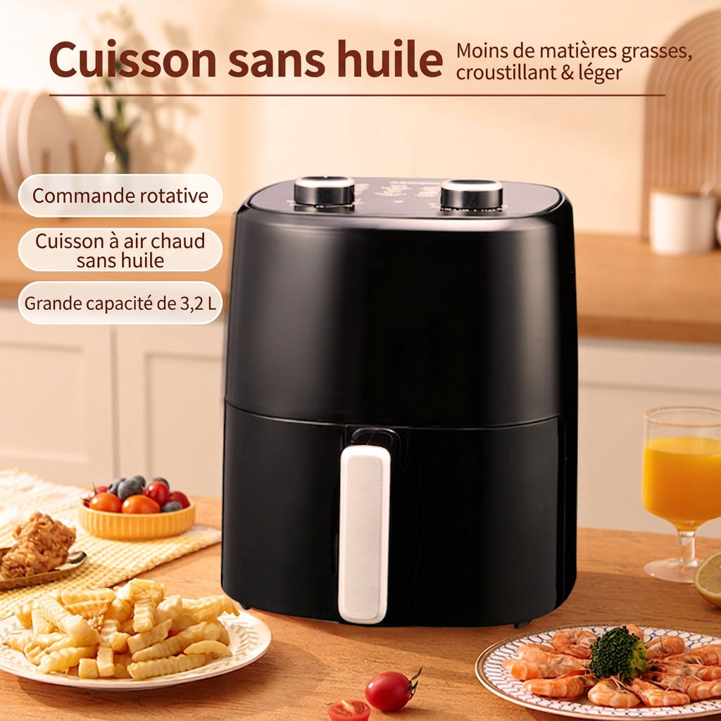 ochama Friteuse sans huile 3,2 L, friteuse électrique multifonction pour la maison, 1250 W, cuisson par air chaud, contrôle précis de la température et de la durée, intérieur antiadhésif