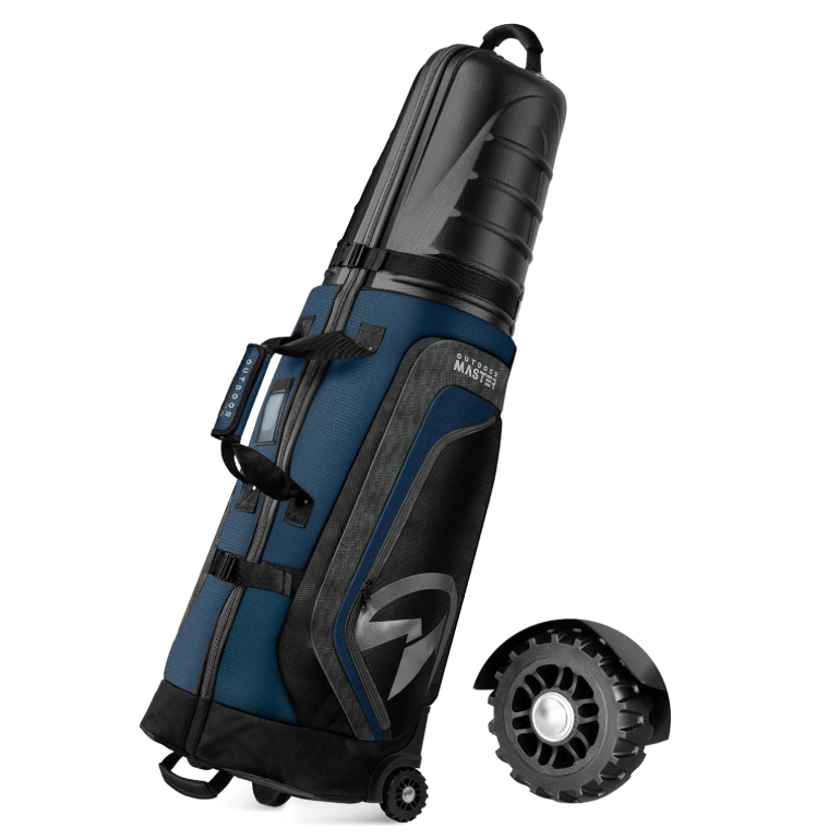 OutdoorMaster Sac de voyage semi-rigide avec roulettes pour clubs de golf - Noir/bleu