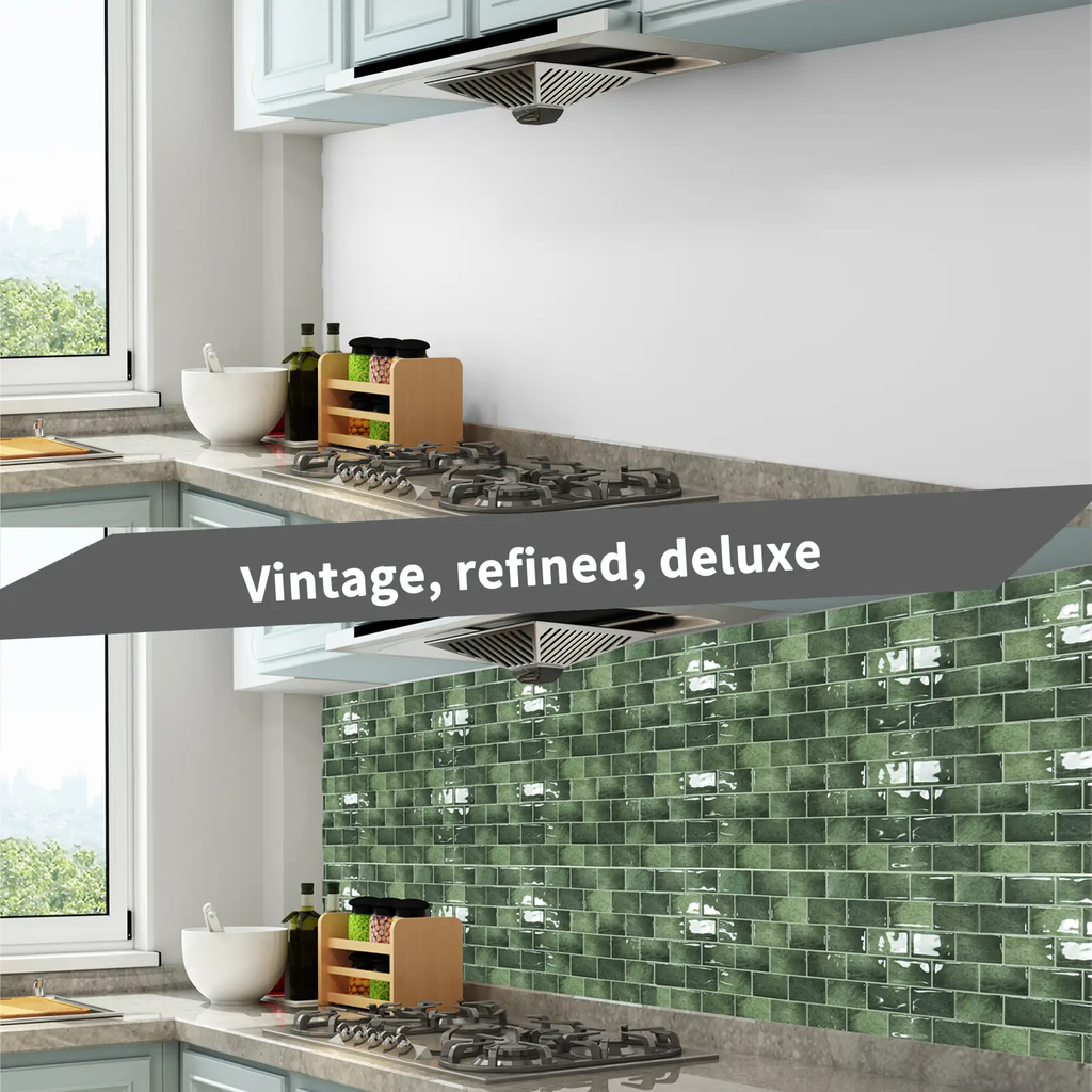 Art3d Autocollants de carrelage adhésifs pour plan de travail de cuisine, lot de 10, 30 x 30 cm, style carrelage de métro en vinyle, pour salle de bain, buanderie, camping-car, hotte aspirante, vert