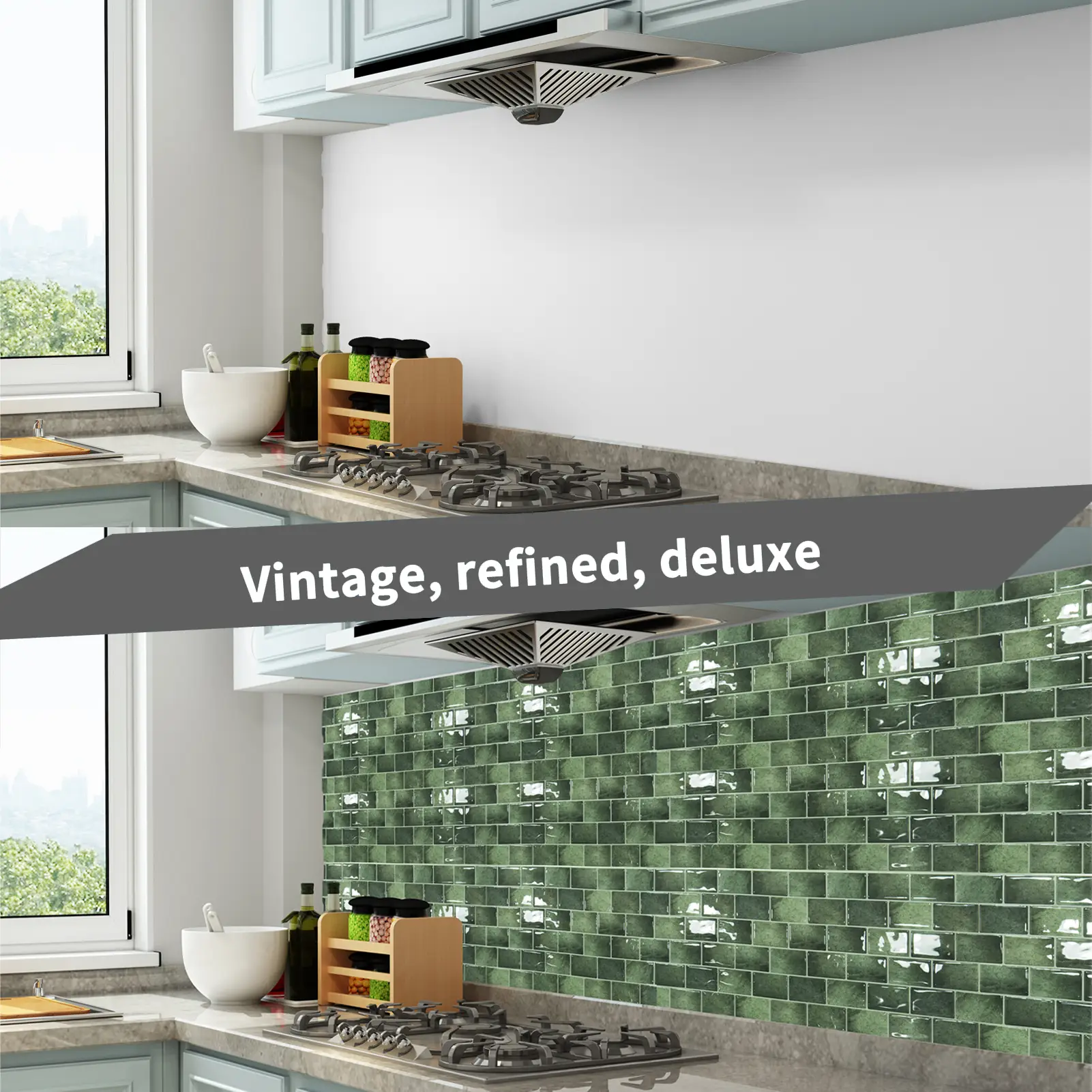 Art3d Autocollants de carrelage adhésifs pour plan de travail de cuisine, lot de 10, 30 x 30 cm, style carrelage de métro en vinyle, pour salle de bain, buanderie, camping-car, hotte aspirante, vert