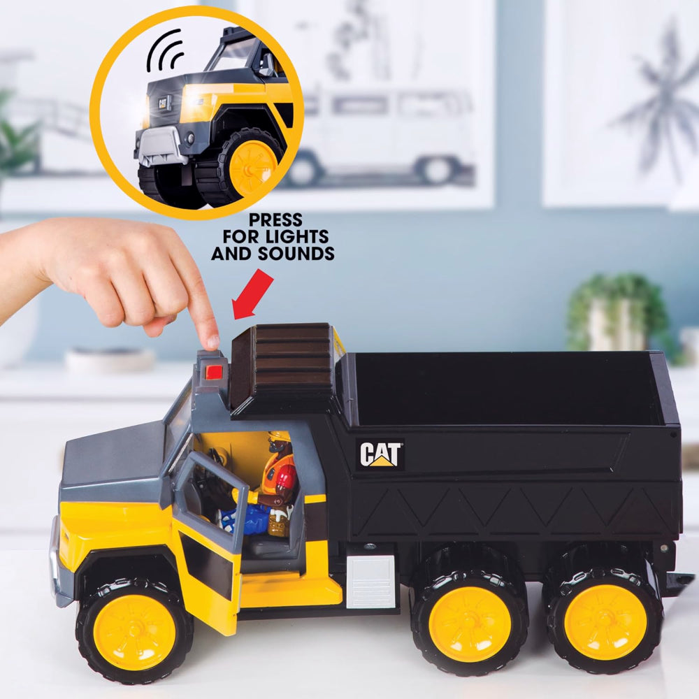 Cat Workforce Camion benne 33 cm avec sons, lumières et capteur de mouvement + 1 figurine et accessoires