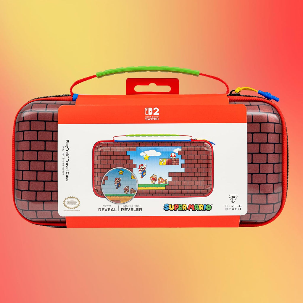 Turtle Beach Playtrek Étui de Transport pour Switch et Switch 2 - Édition Mario Bricks - Design Lenticulaire - sous Licence Officielle Nintendo