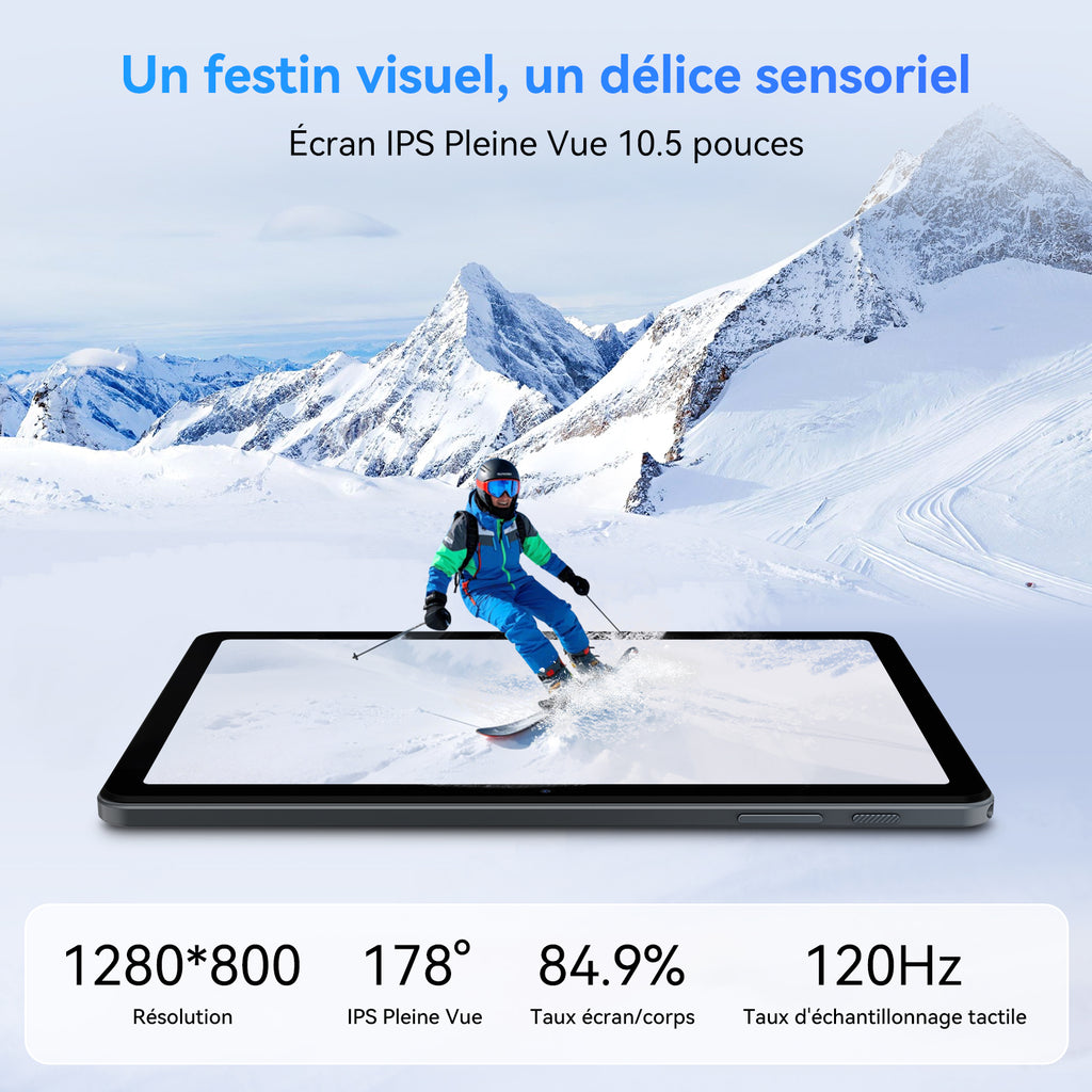 TABWEE T80 Tablette Android 16, 10,5 pouces, 12 Go (4 + 8) de RAM + 64 Go de ROM, résolution de 1280 x 800 pixels