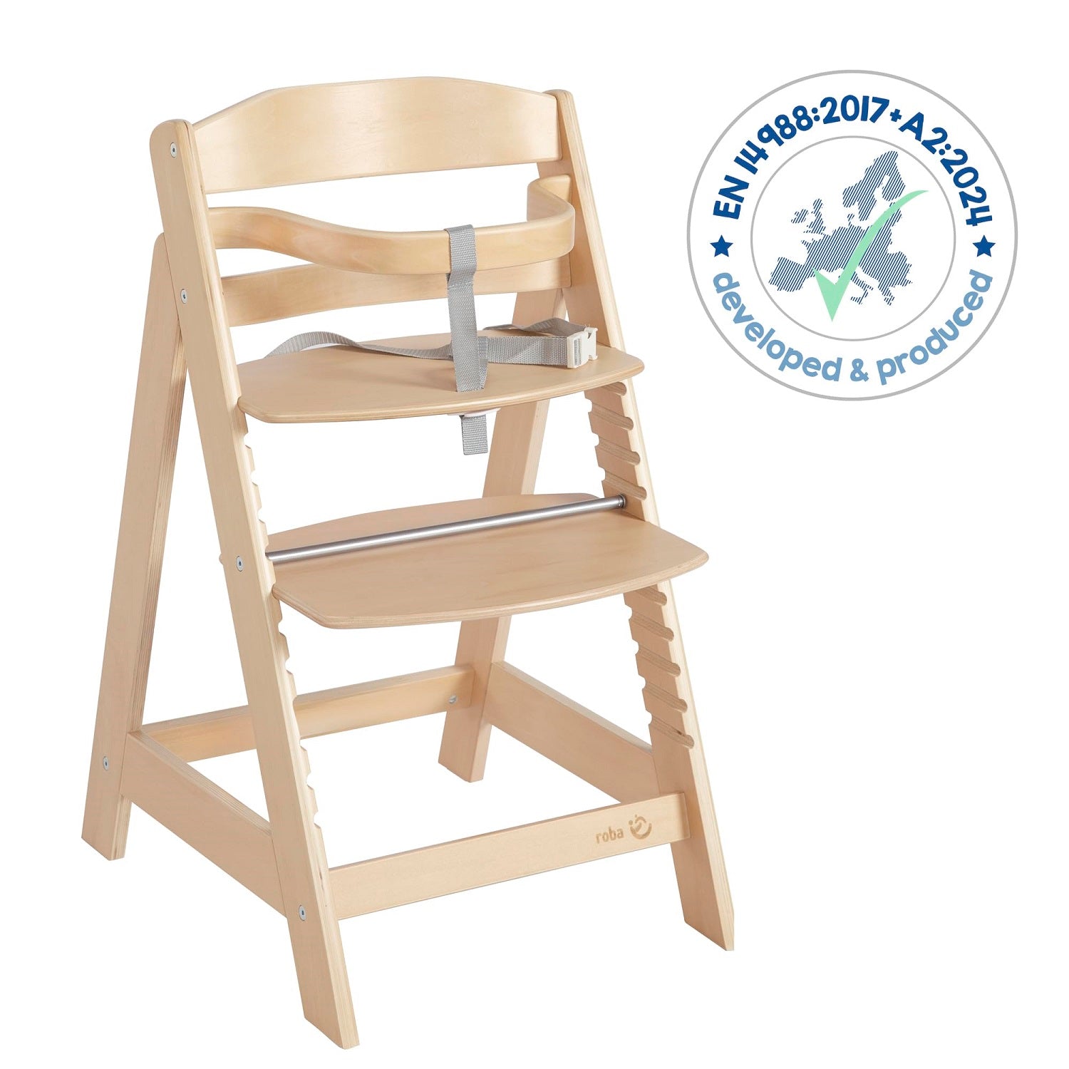 Roba Sit Up III Chaise Haute en Bois Réglable en Hauteur avec Barre de Sécurité (Bois Naturel)