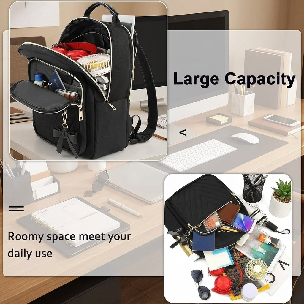 Petit sac à dos scolaire femme élégant Et ensemble portefeuille 2-en-1 Imperméable Sac à dos urbain décontracté avec port de charge USB Sac à main moderne pour voyage travail Noir
