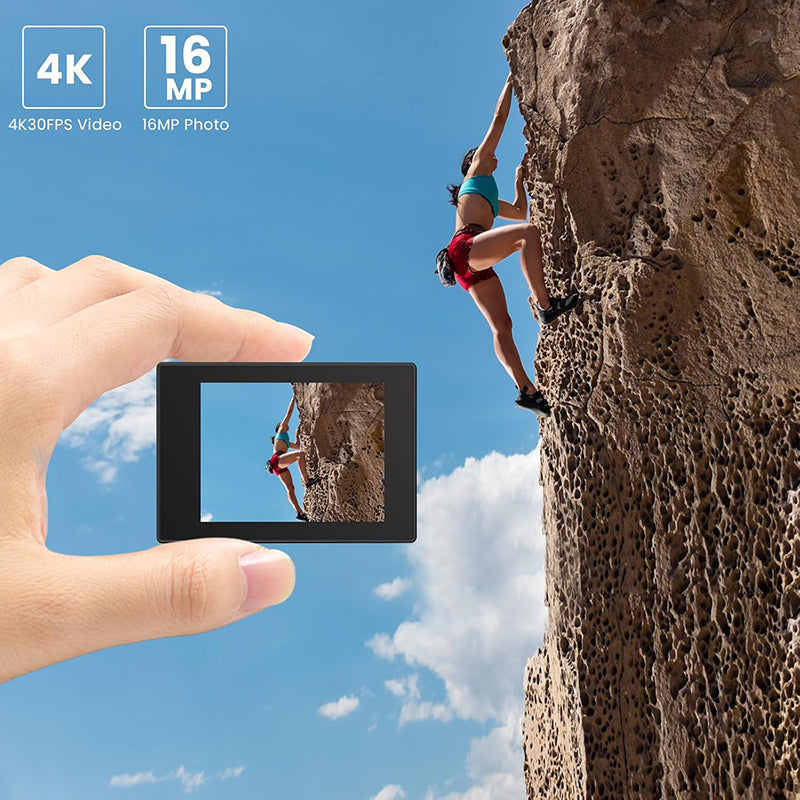 SJCAM SJ4000 Caméra d'action double écran 4K - Écran LCD 2,0 pouces et écran selfie 1,3 pouce - Grand angle 170° - Stabilisation EIS - Étanche 30 m - 80 min d'enregistrement - Photo 16 MP - 5,9 x 4,2 x 3 cm