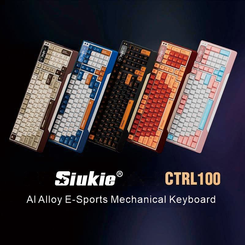 Siukie CTRL100 Clavier mécanique en aluminium CNC, touches HMX Cream Taro HIFI, écran IPS personnalisable, Gasket Mount, sans-fil Tri-Mode, layout 96 %, US QWERTY - Bleu Klein
