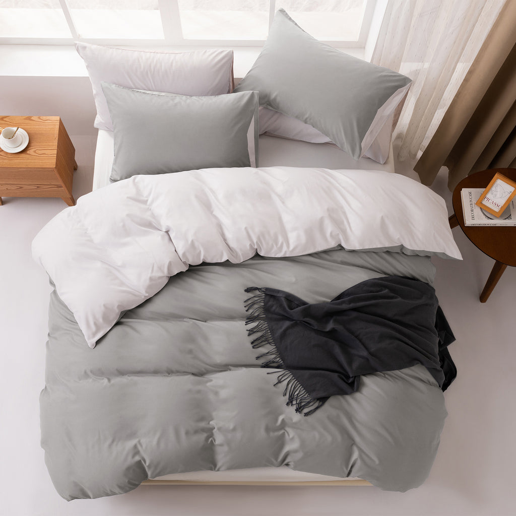 MENDALE Parure de couette - Parure de lit premium - Housse de couette 260*240 cm avec taie d'oreiller 65*65 cm - Microfibre douce brossée - Gris foncé & blanc cassé