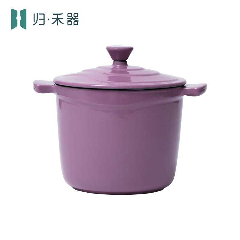 Pot pour aliments pour bébés en fonte émaillée, mini faitout multifonction pour 1 personne pour bouillie et soupe, compatible avec les plaques à induction, hot pot pour 1 personne