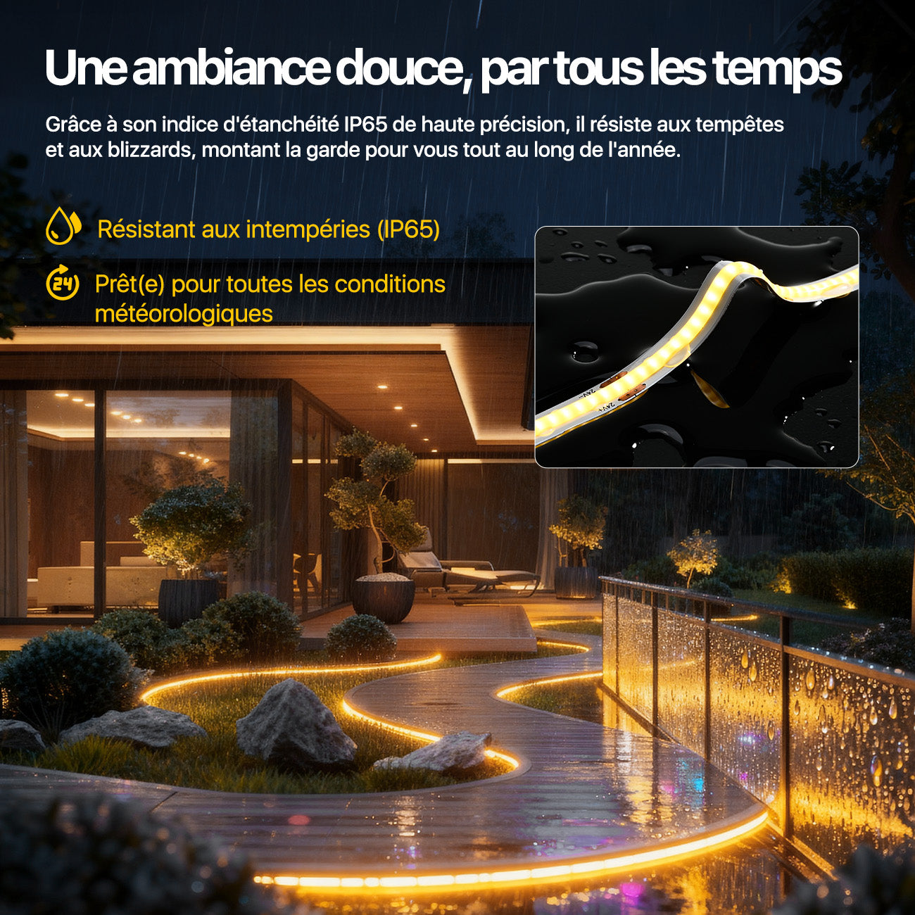 VIVREAL Ruban LED COB 12 V 6,56 pi 3000 K Blanc chaud à intensité variable, ruban flexible avec alimentation et télécommande RF, IRC élevé 92
