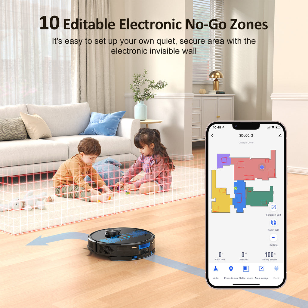 Lubluelu SL60D Aspirateur Robot Laveur, 2 en 1, Aspiration 4000 Pa, Navigation Laser avec 5 Cartes, Faible Bruit 55 dB, Contrôlé par Application, Pour Poils d'Animaux, Tapis, Sols Durs