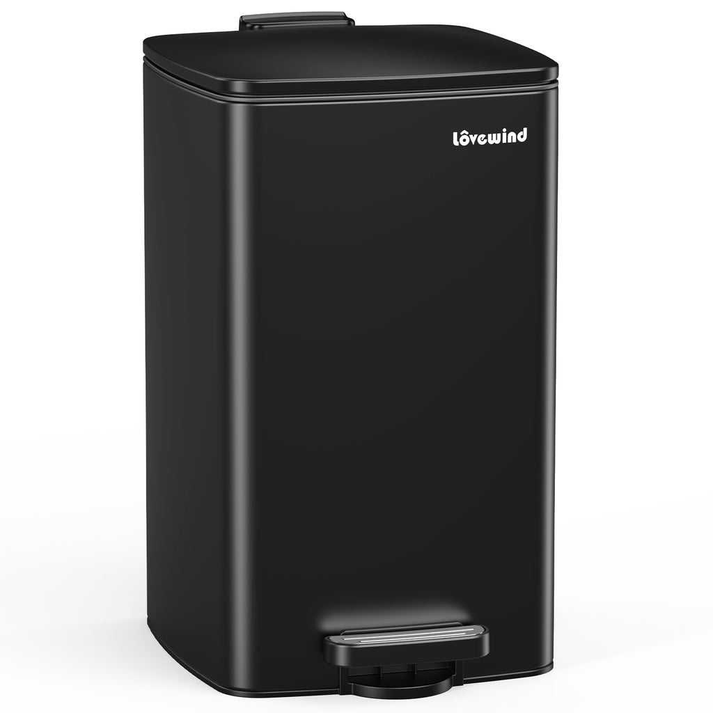 Lovewind Poubelle de cuisine avec couvercle, 8 gallons/30 L poubelle à pédale pour cuisine chambre bureau à domicile, Poubelle de 30 litres bac à déchets en acier inoxydable brossé avec couvercle à fermeture douce, noir